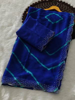 designer georgette saree with elegant design pattern & diamond cutwork border with blouse piece 1