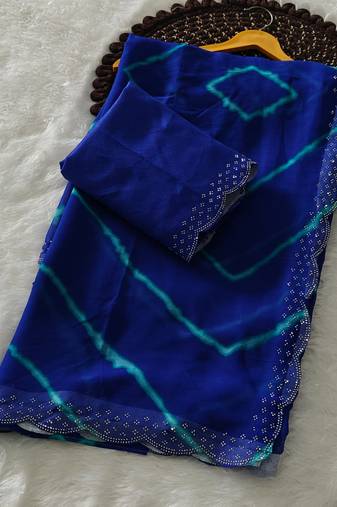 designer georgette saree with elegant design pattern & diamond cutwork border with blouse piece