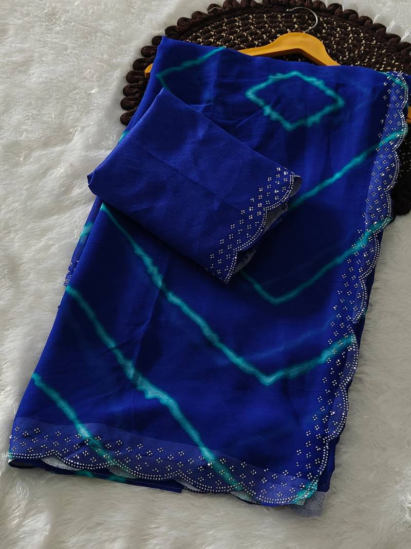 designer georgette saree with elegant design pattern & diamond cutwork border with blouse piece