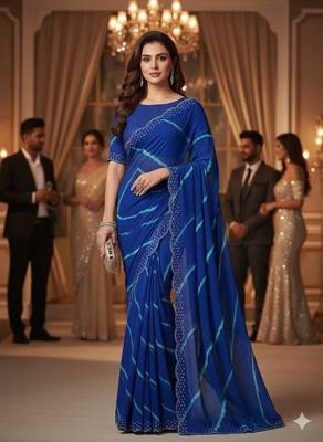 designer georgette saree with elegant design pattern & diamond cutwork border with blouse piece 2