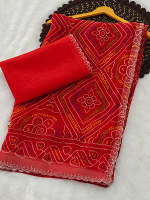 designer georgette saree with elegant design pattern & diamond cutwork border with blouse piece 1
