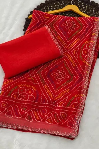 designer georgette saree with elegant design pattern & diamond cutwork border with blouse piece