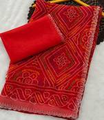 designer georgette saree with elegant design pattern & diamond cutwork border with blouse piece