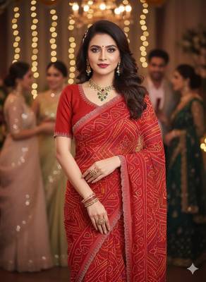 designer georgette saree with elegant design pattern & diamond cutwork border with blouse piece 2