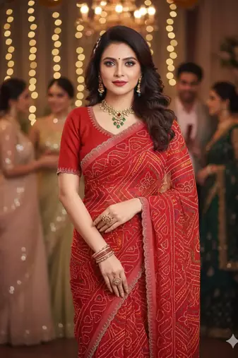 designer georgette saree with elegant design pattern & diamond cutwork border with blouse piece