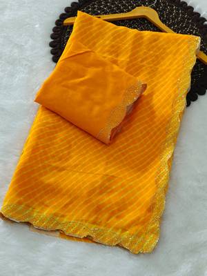 designer georgette saree with elegant design pattern & diamond cutwork border with blouse piece 1