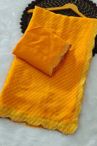 designer georgette saree with elegant design pattern & diamond cutwork border with blouse piece