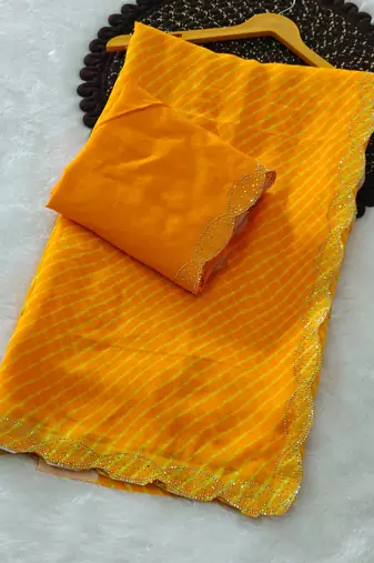 designer georgette saree with elegant design pattern & diamond cutwork border with blouse piece