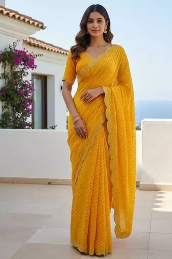 designer georgette saree with elegant design pattern & diamond cutwork border with blouse piece