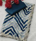 designer chiffon saree with elegant thread work & cutwork border | art silk blend plain blouse