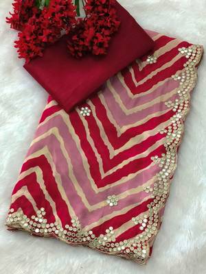 designer chiffon saree with elegant thread work & cutwork border | art silk blend plain blouse 1