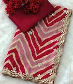 designer chiffon saree with elegant thread work & cutwork border | art silk blend plain blouse