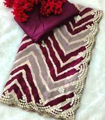 designer chiffon saree with elegant thread work & cutwork border | art silk blend plain blouse