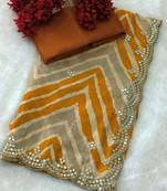 designer chiffon saree with elegant thread work & cutwork border | art silk blend plain blouse