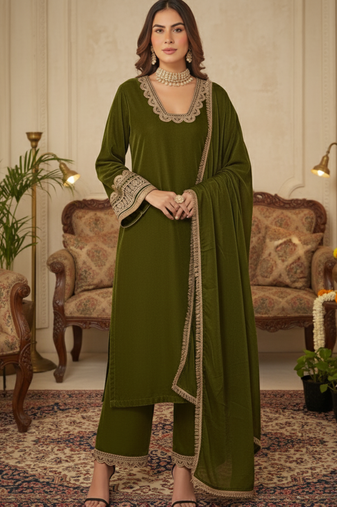 Mehendi Velvet Gotta Work Kurta set