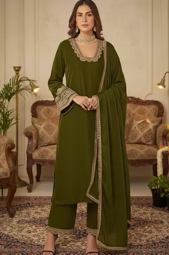 Mehendi Velvet Gotta Work Kurta set