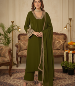 Mehendi Velvet Pakistani Style Readymade 3 Pc Salwar Suit
