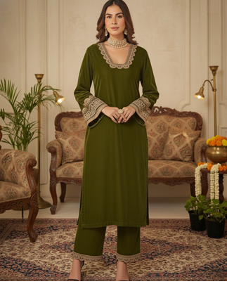 Mehendi Velvet Gotta Work Kurta set 2