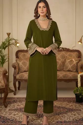 Mehendi Velvet Gotta Work Kurta set