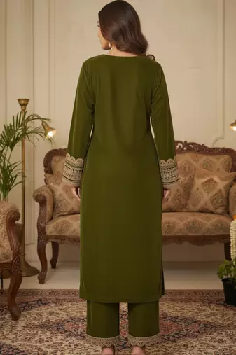 Mehendi Velvet Gotta Work Kurta set