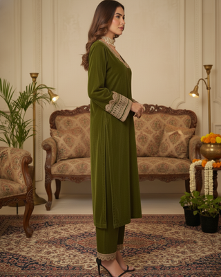 Mehendi Velvet Gotta Work Kurta set 4