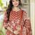 Women cotton printed round nack 3/4 sleeves calf length flared kurta pant and dupatta set