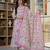 Women cotton printed round nack 3/4 sleeves calf length flared kurta pant and dupatta set