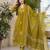 Women cotton printed v-nack 3/4 sleeves calf length flared kurta pant and dupatta set
