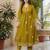Women cotton printed v-nack 3/4 sleeves calf length flared kurta pant and dupatta set