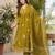 Women cotton printed v-nack 3/4 sleeves calf length flared kurta pant and dupatta set