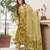 Women cotton printed v-nack 3/4 sleeves calf length flared kurta pant and dupatta set