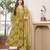 Women cotton printed v-nack 3/4 sleeves calf length flared kurta pant and dupatta set