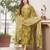Women cotton printed v-nack 3/4 sleeves calf length flared kurta pant and dupatta set