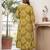 Women cotton printed v-nack 3/4 sleeves calf length flared kurta pant and dupatta set