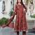 Women cotton printed round nack 3/4 sleeves calf length flared kurta pant and dupatta set