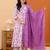 Women cotton printed v-nack 3/4 sleeves calf length alia cut kurta pant and dupatta set