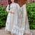 Women cotton printed v-nack 3/4 sleeves calf length flared kurta pant and dupatta set