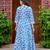 Women cotton printed round nack calf length flared kurta pant and dupatta set