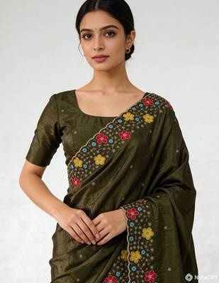 designer chiffon saree with heavy sequins & thread embroidery saree with silk blend blend blouse 3