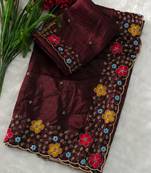 designer chiffon saree with heavy sequins & thread embroidery saree with silk blend blend blouse