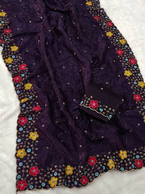 designer chiffon saree with heavy sequins & thread embroidery saree with silk blend blend blouse 3