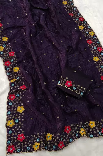 designer chiffon saree with heavy sequins & thread embroidery saree with silk blend blend blouse