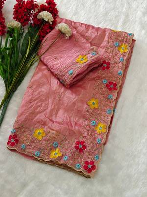 designer chiffon saree with heavy sequins & thread embroidery saree with silk blend blend blouse 1