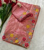 designer chiffon saree with heavy sequins & thread embroidery saree with silk blend blend blouse