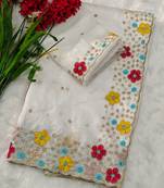 designer chiffon saree with heavy sequins & thread embroidery saree with silk blend blend blouse