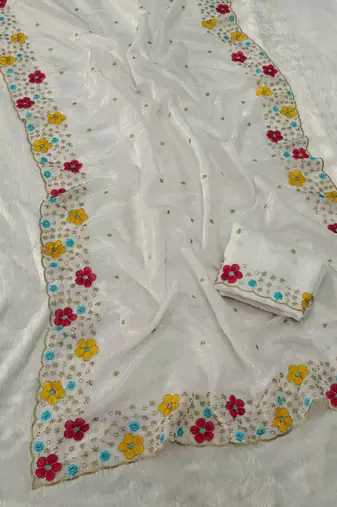 designer chiffon saree with heavy sequins & thread embroidery saree with silk blend blend blouse