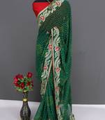 georgette saree with designer c-pallu zari work party wear saree with  silk blend blend blouse