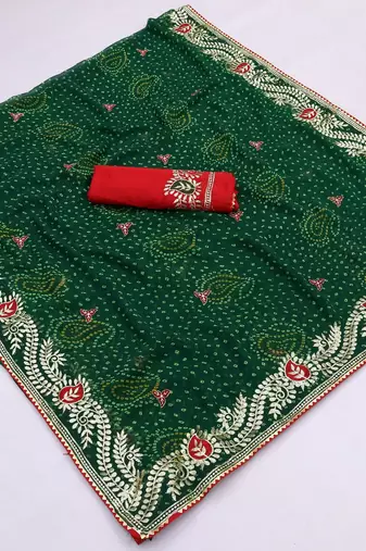 georgette saree with designer c-pallu zari work party wear saree with  silk blend blend blouse