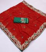 georgette saree with designer c-pallu zari work party wear saree with  silk blend blend blouse