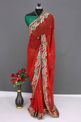 georgette saree with designer c-pallu zari work party wear saree with  silk blend blend blouse 2